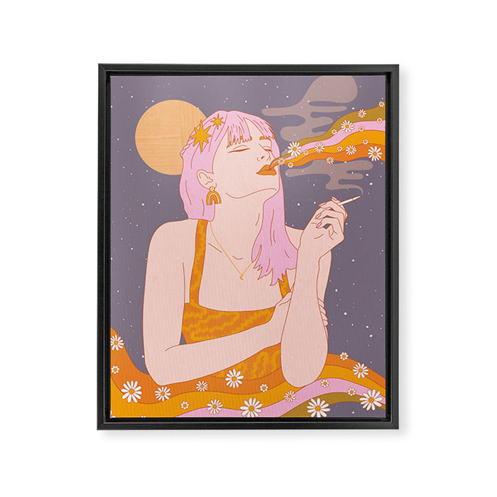 Woman Smoking Daisy Flowers Framed Canvas Print Gallery Image 1