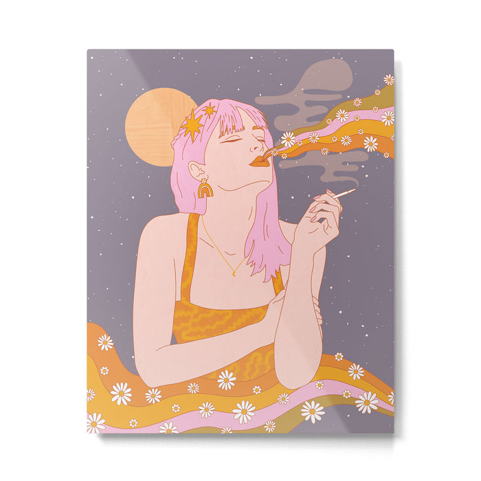 Woman Smoking Daisy Flowers Metal Print Gallery Image 1