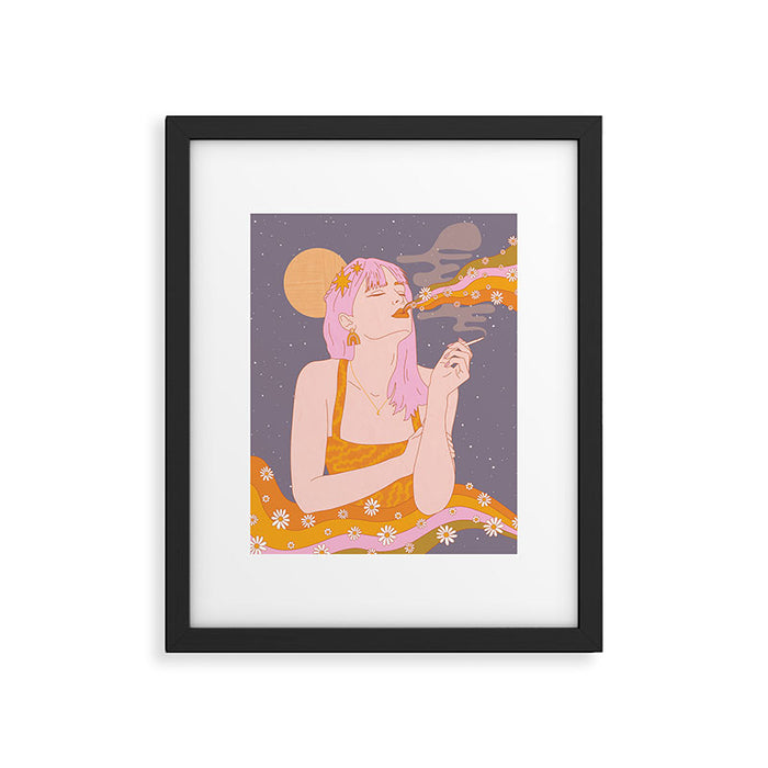 Woman Smoking Daisy Flowers Framed Art Print Gallery Image 1