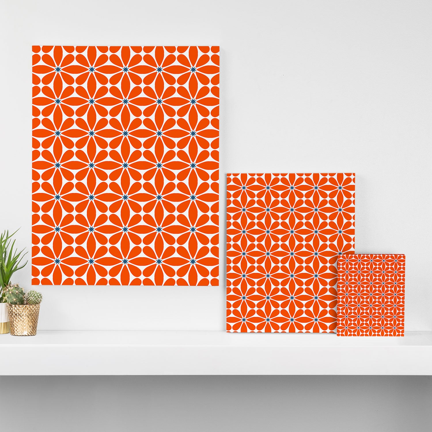 Bold Orange Floral Repeat Pattern Canvas Print Gallery Image 3