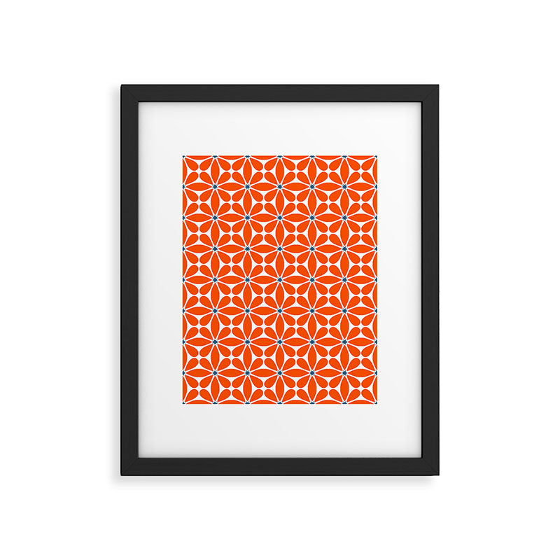 Bold Orange Floral Repeat Pattern Framed Art Print Gallery Image 6