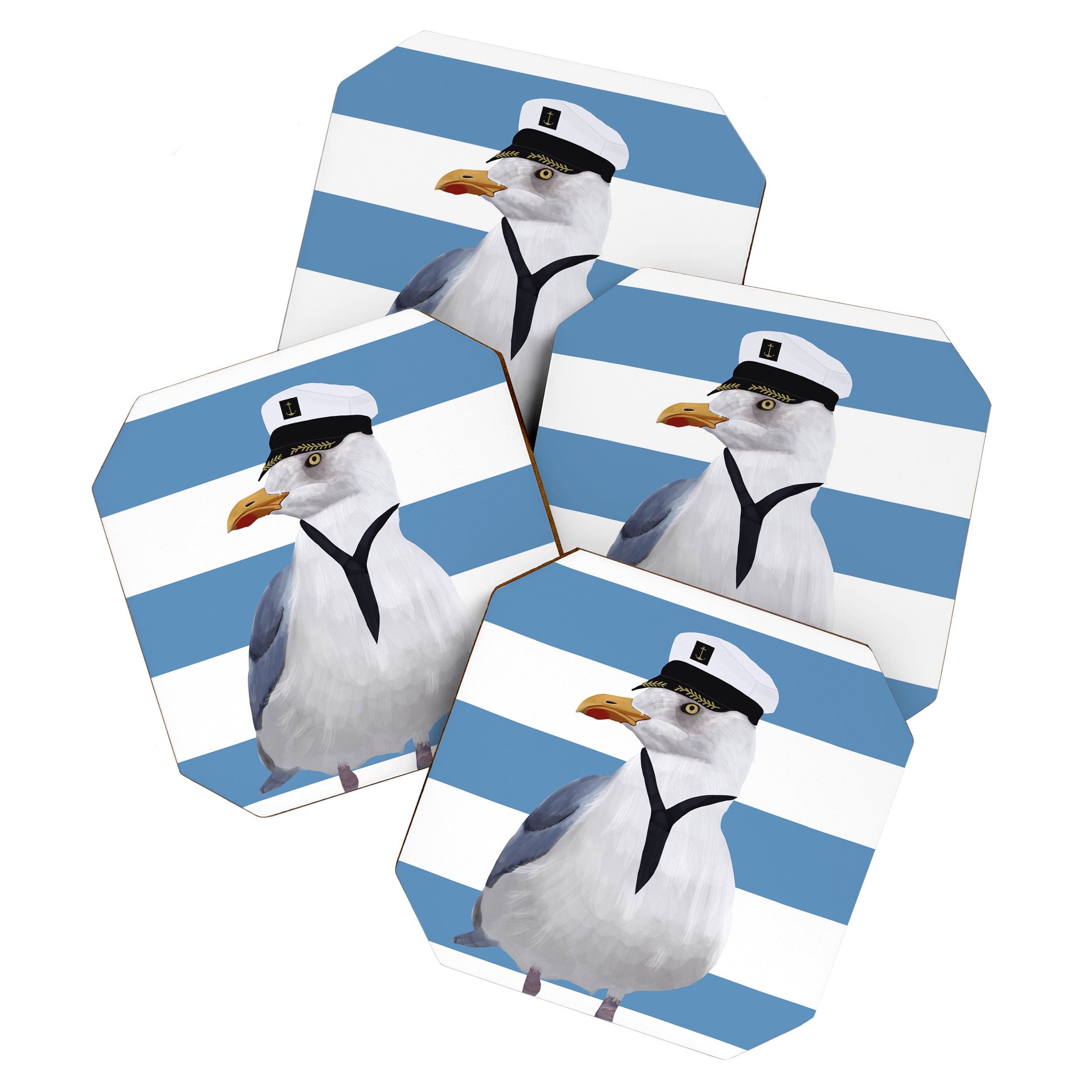 Captain Seagull on blue stripes Coaster Gallery Image 1