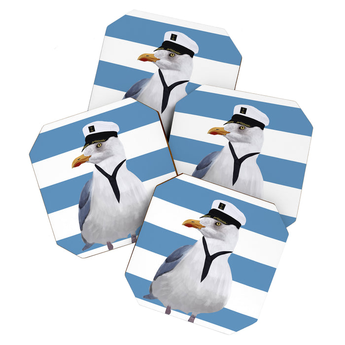 Captain Seagull on blue stripes Coaster Gallery Image 1