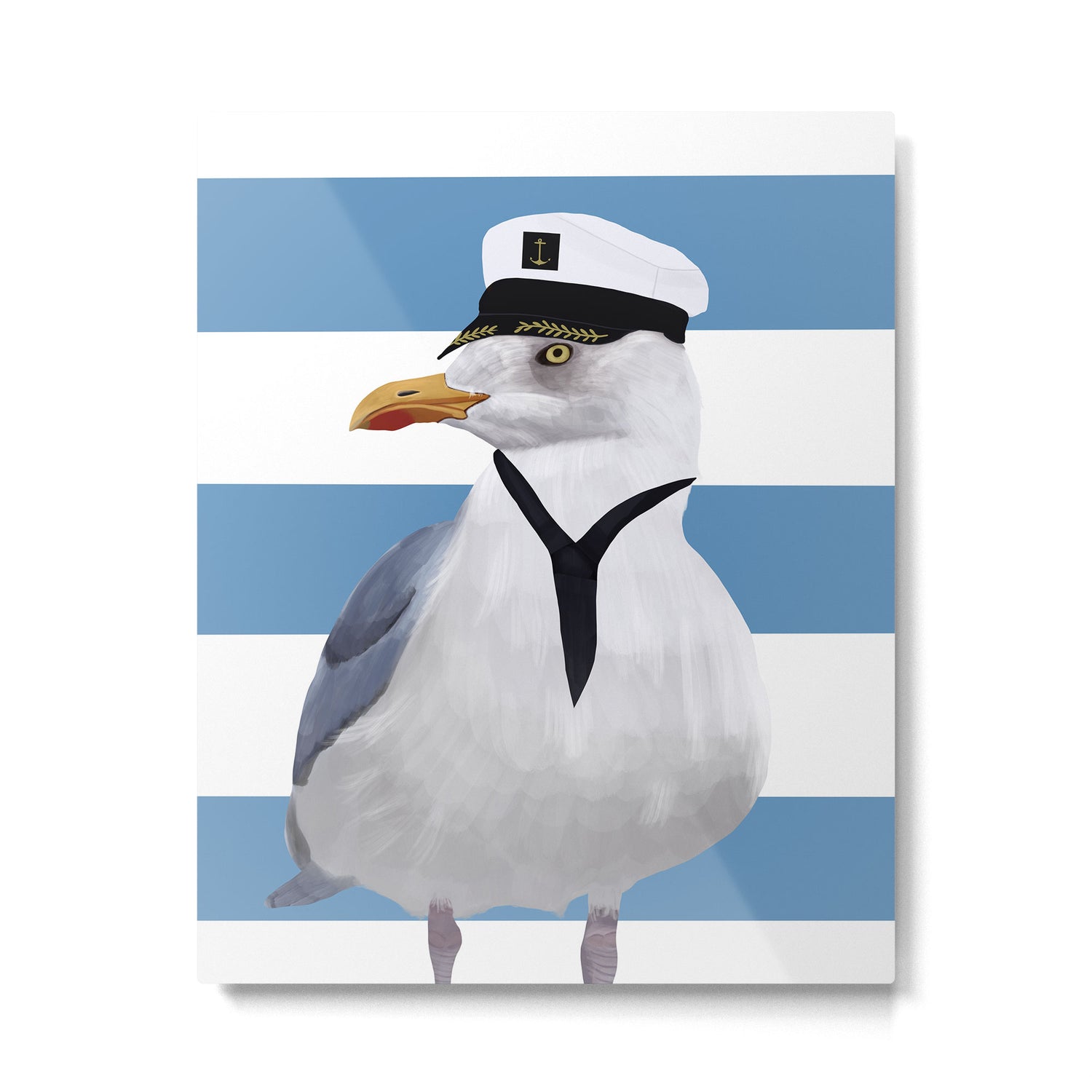 Captain Seagull on blue stripes Metal Print Gallery Image 6