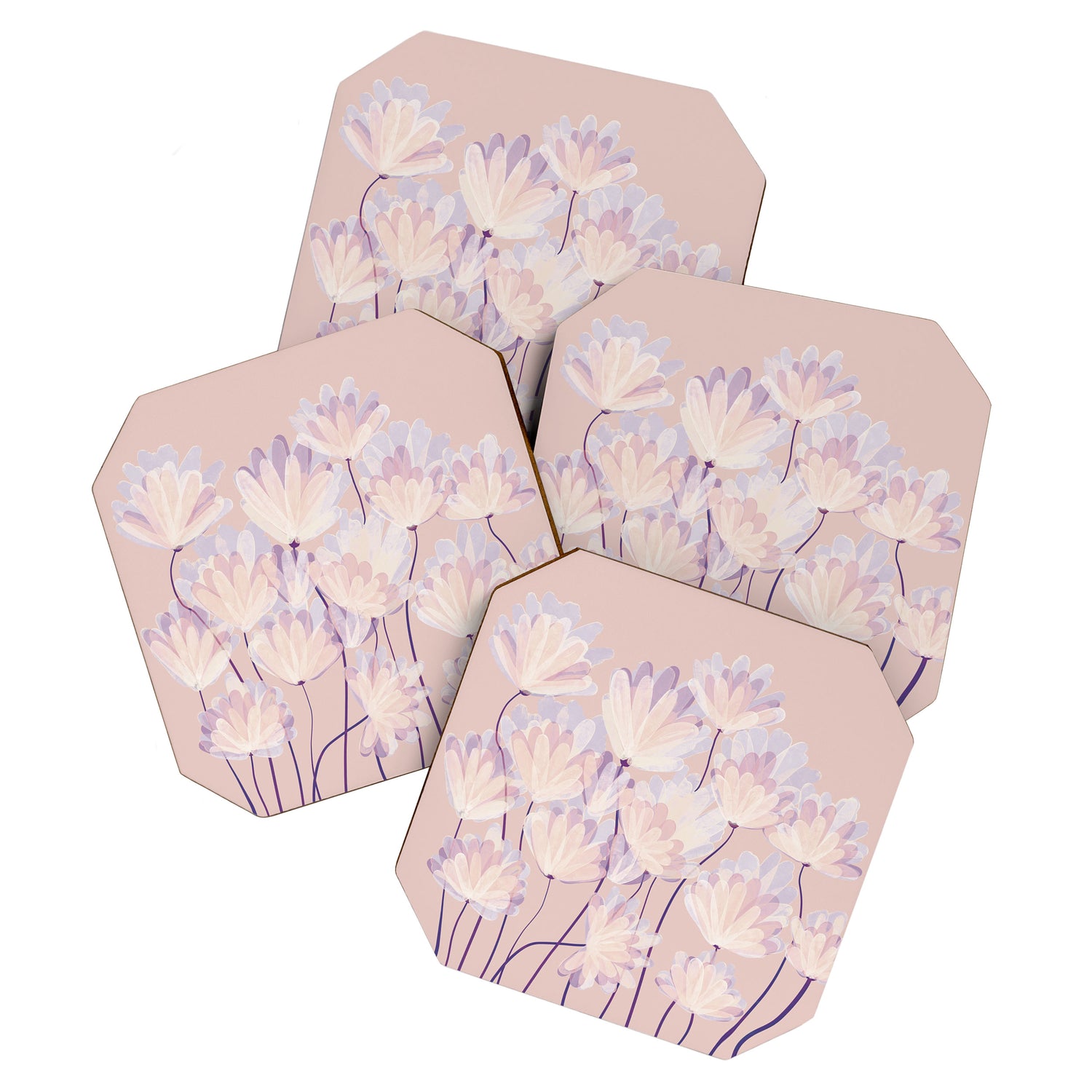 Delicate Light Pink Abstract Flowers Coaster Gallery Image 1