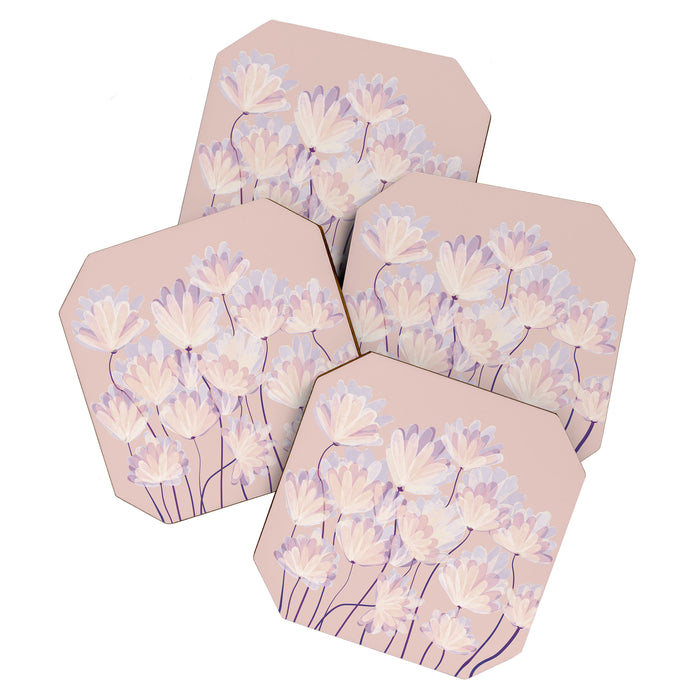 Delicate Light Pink Abstract Flowers Coaster Gallery Image 1