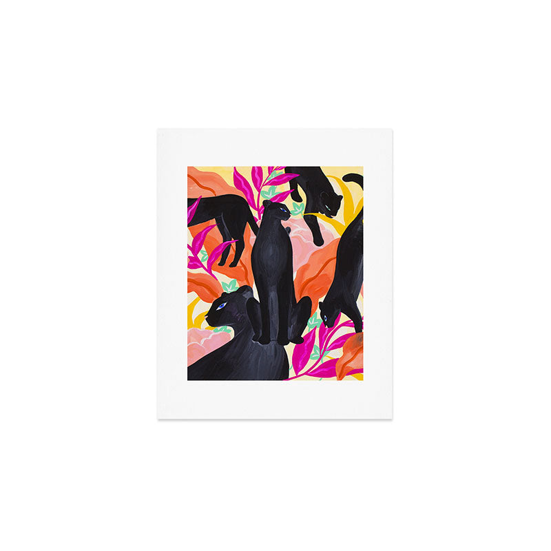 Black Panthers in Exotic Garden Art Print Gallery Image 1