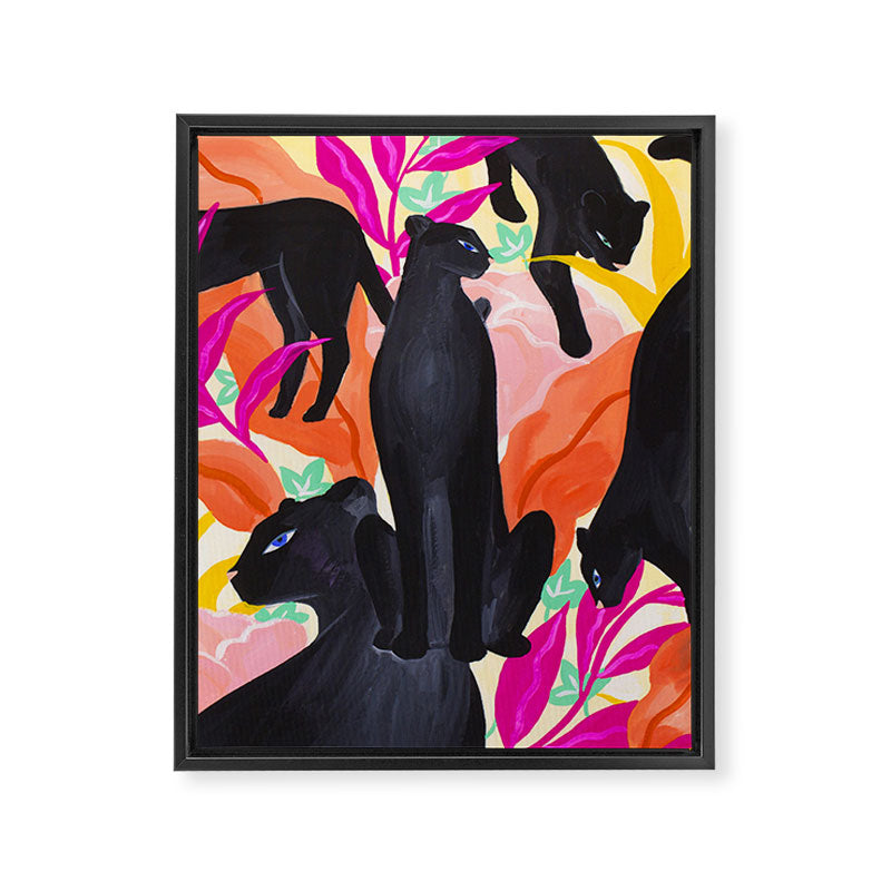 Black Panthers in Exotic Garden Framed Canvas Print Gallery Image 6