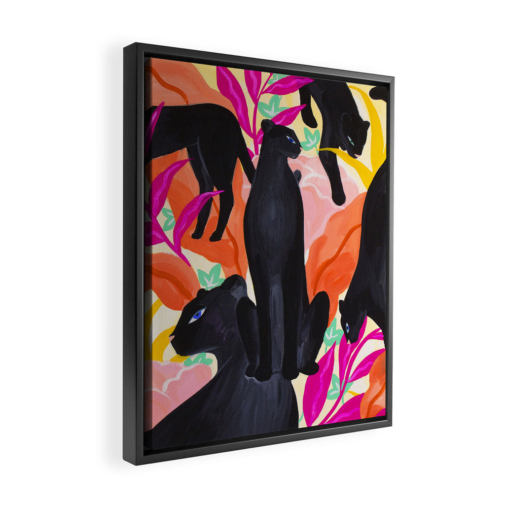 Black Panthers in Exotic Garden Framed Canvas Print Gallery Image 2