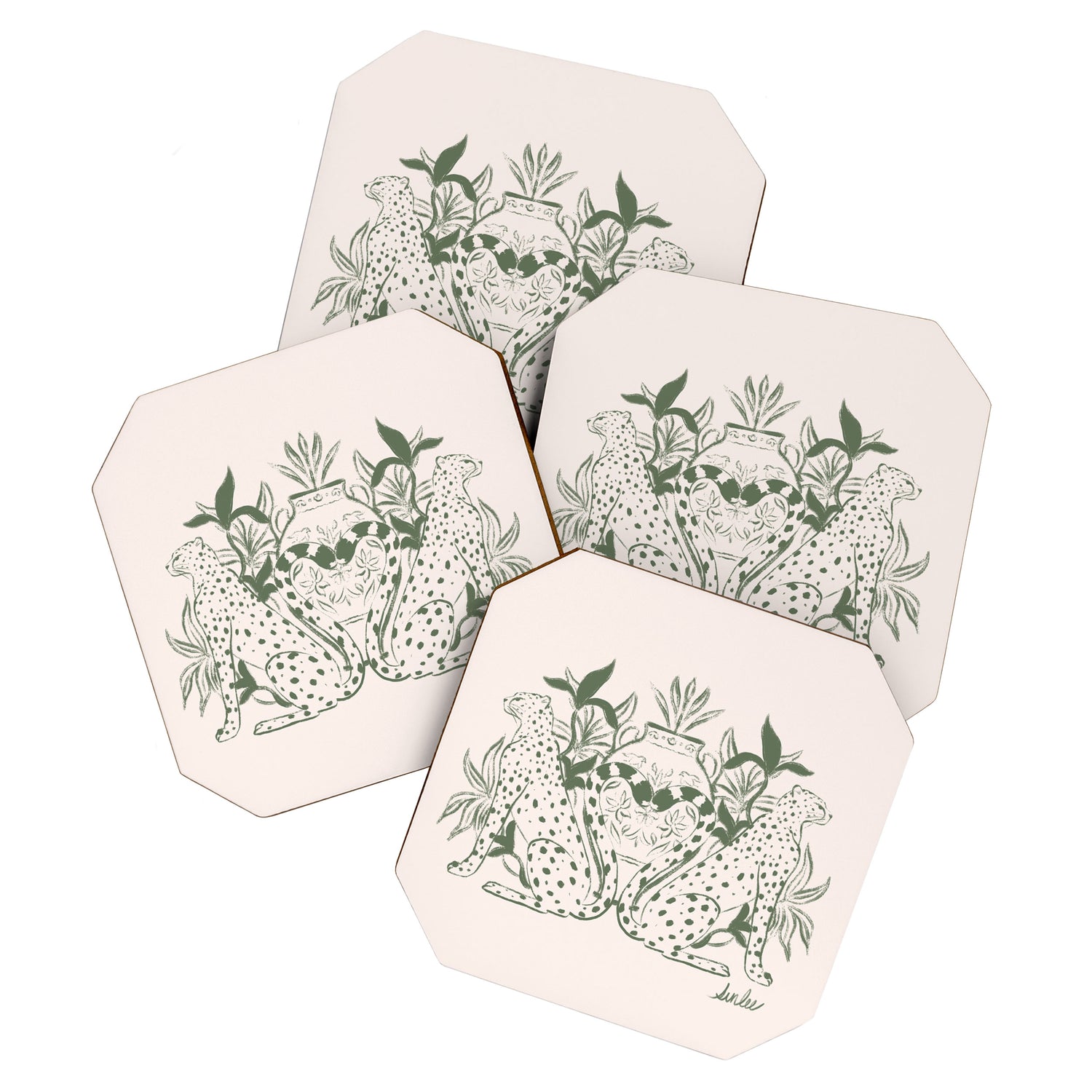Cheetah Symmetry lines (olive) Coaster Gallery Image 1