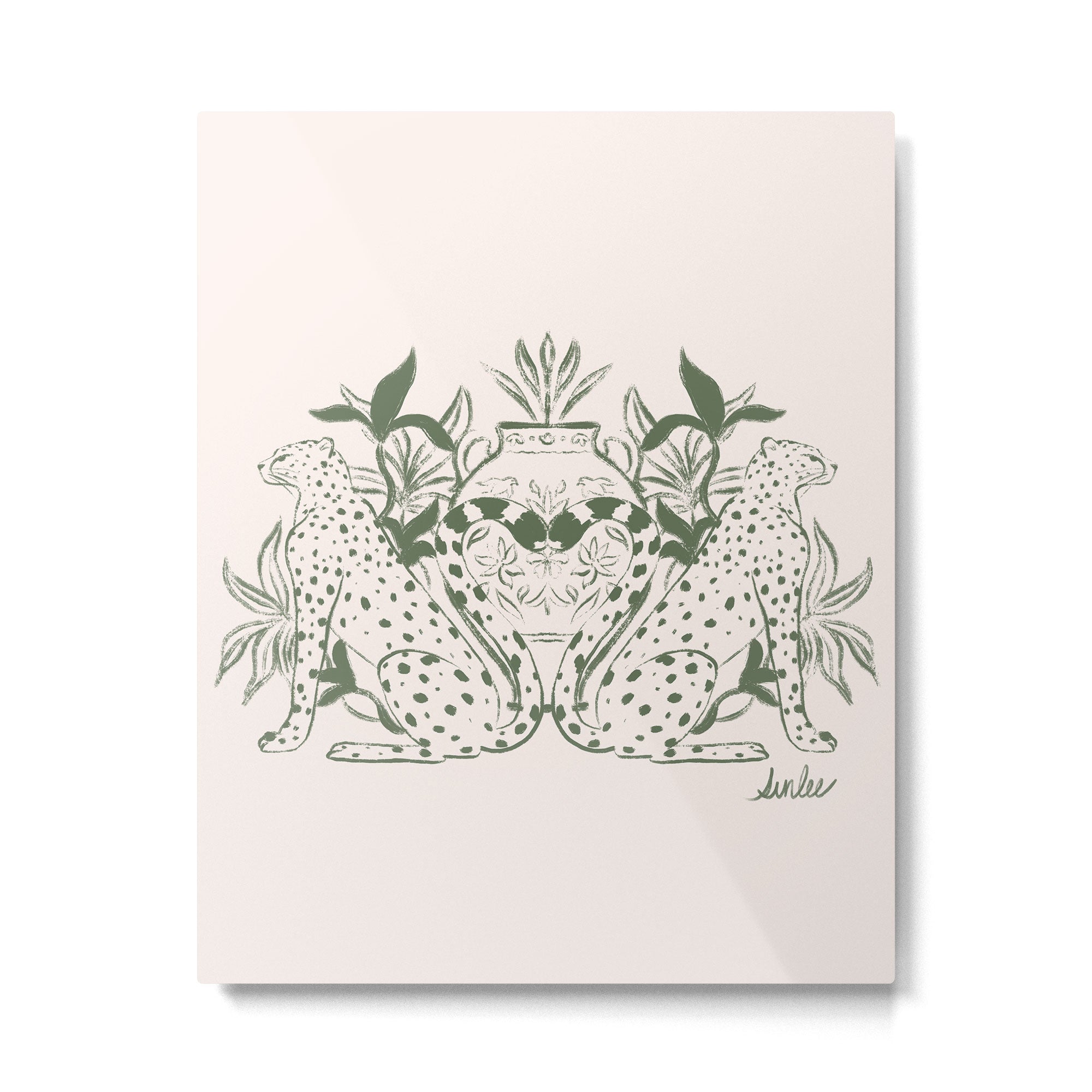 Cheetah Symmetry lines (olive) Metal Print Gallery Image 6