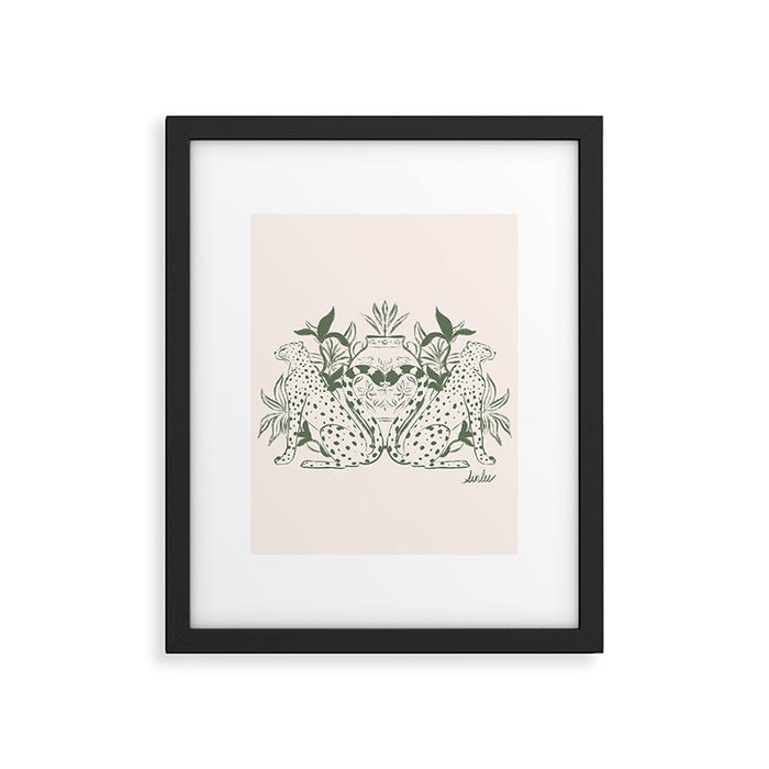 Cheetah Symmetry lines (olive) Framed Art Print Gallery Image 1