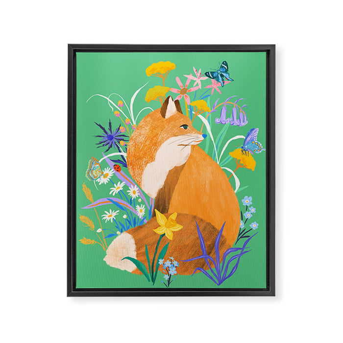 Fox in Flower Garden Framed Canvas Print Gallery Image 1