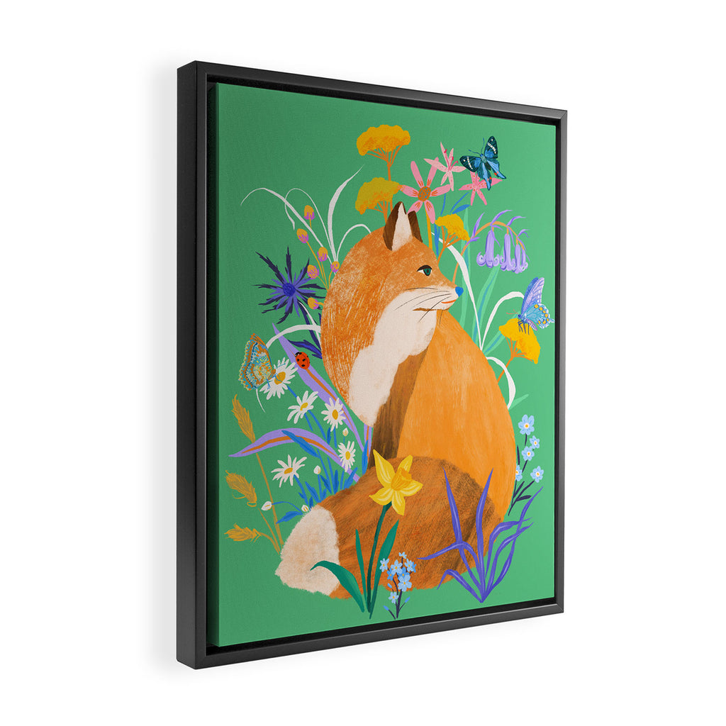 Fox in Flower Garden Framed Canvas Print Gallery Image 2