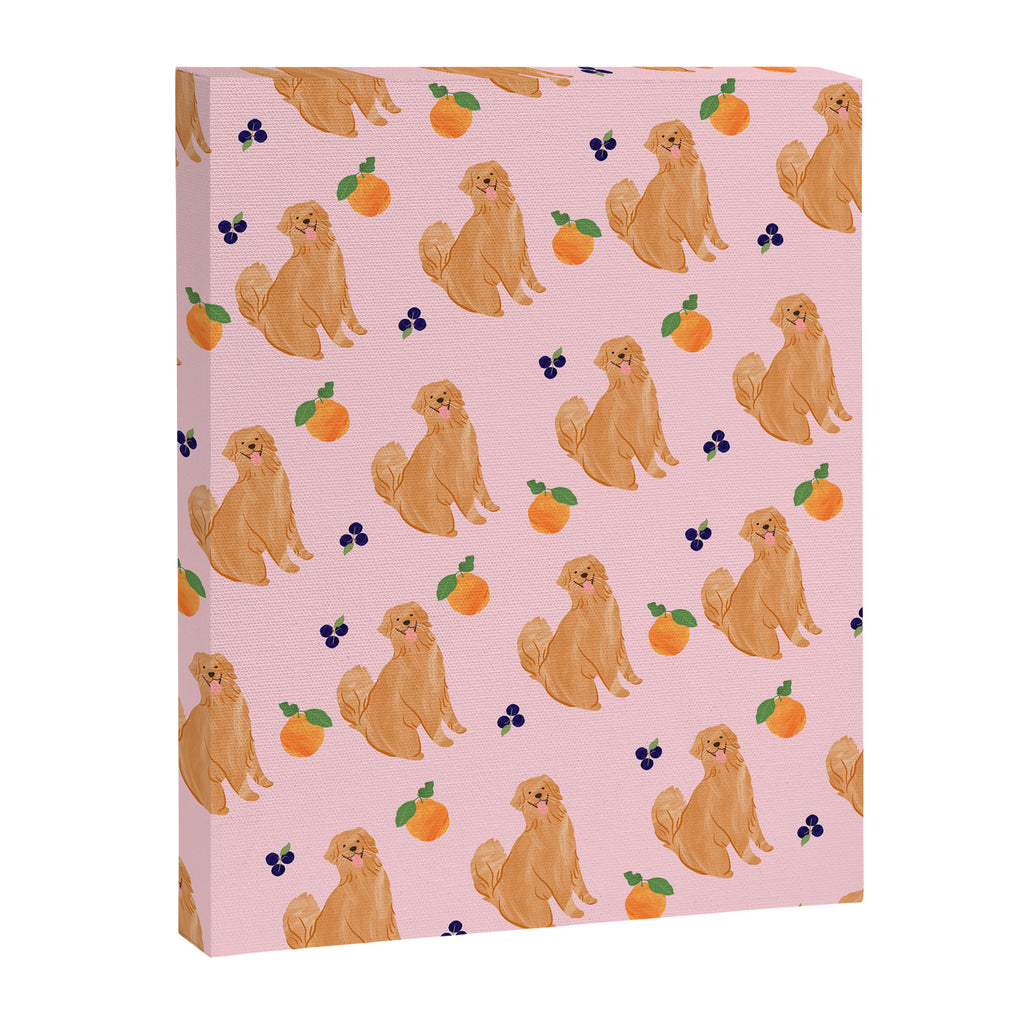 Golden Retriever and Fruits Pink Canvas Print Gallery Image 8