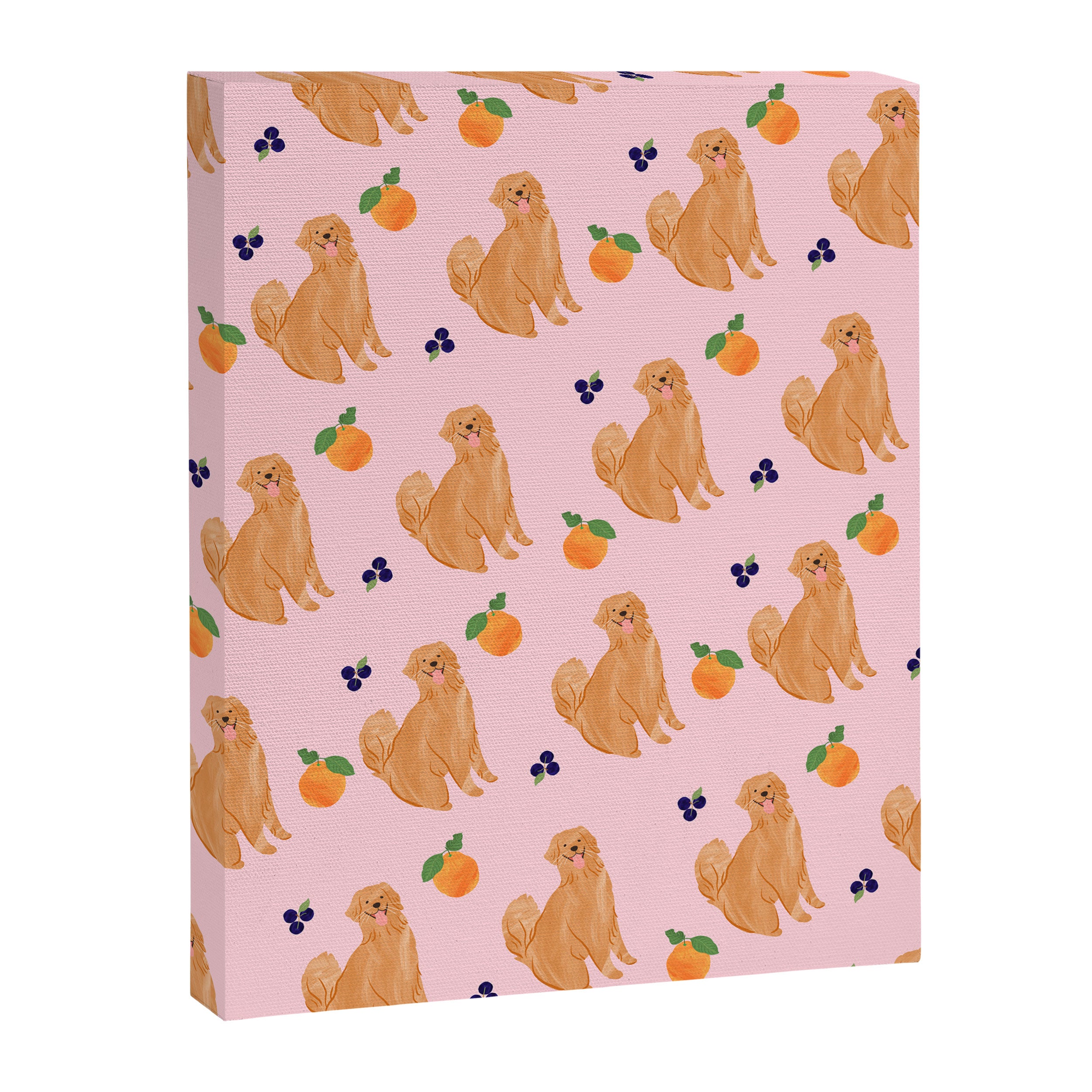 Golden Retriever and Fruits Pink Canvas Print Gallery Image 8