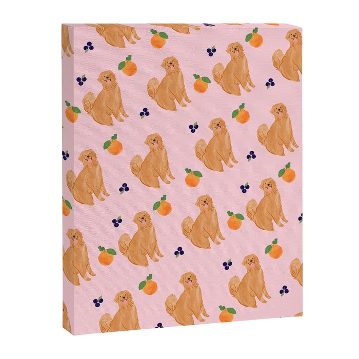 Golden Retriever and Fruits Pink Canvas Print Gallery Image 1