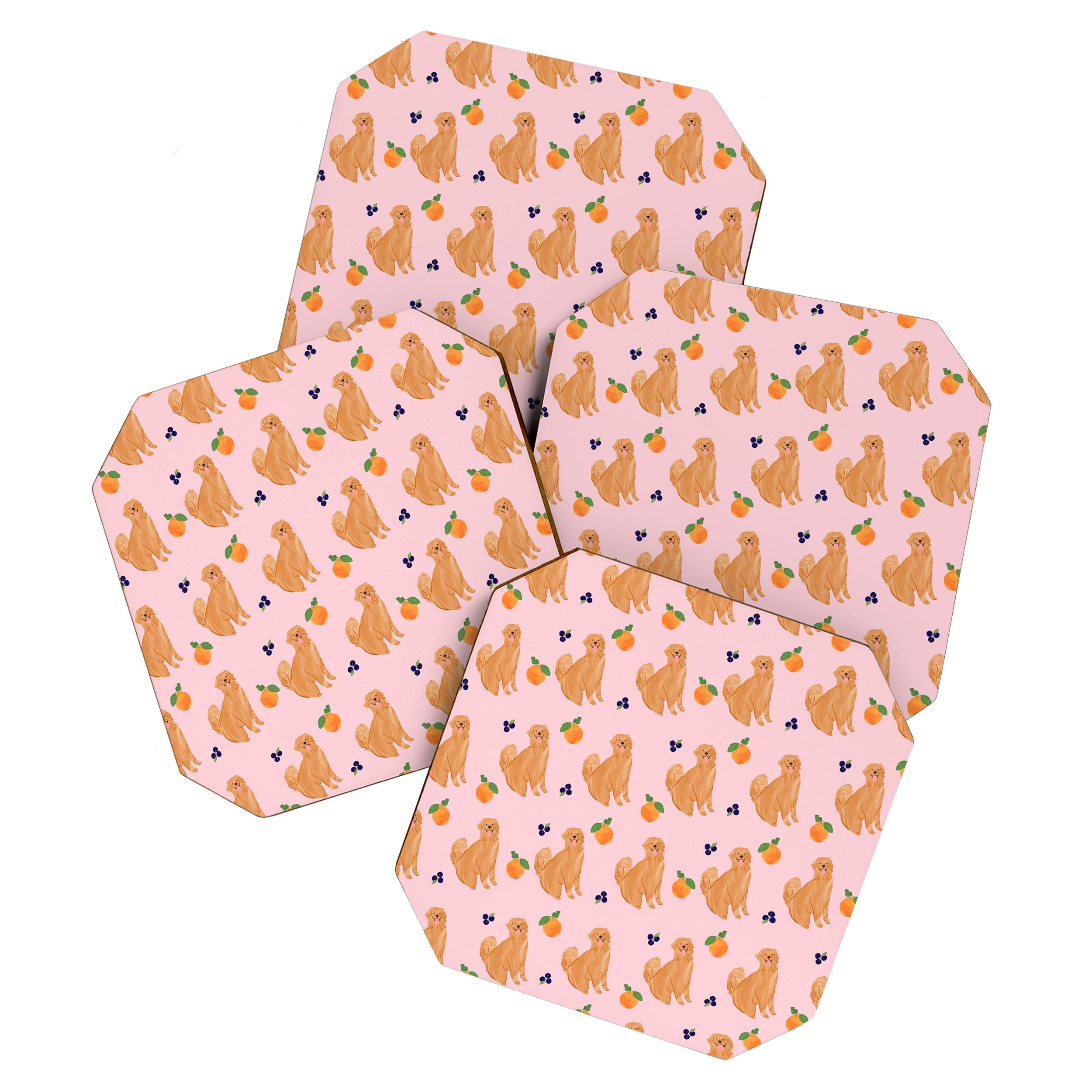 Golden Retriever and Fruits Pink Coaster Gallery Image 1