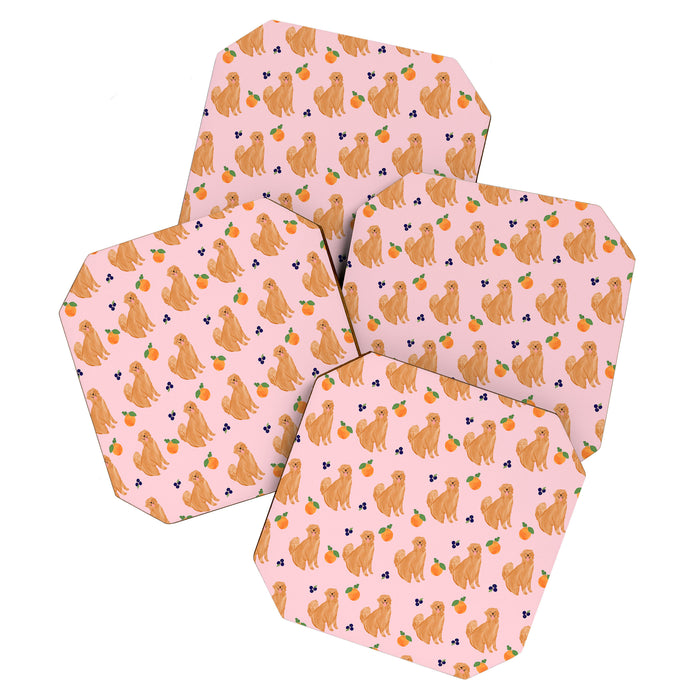 Golden Retriever and Fruits Pink Coaster Gallery Image 1