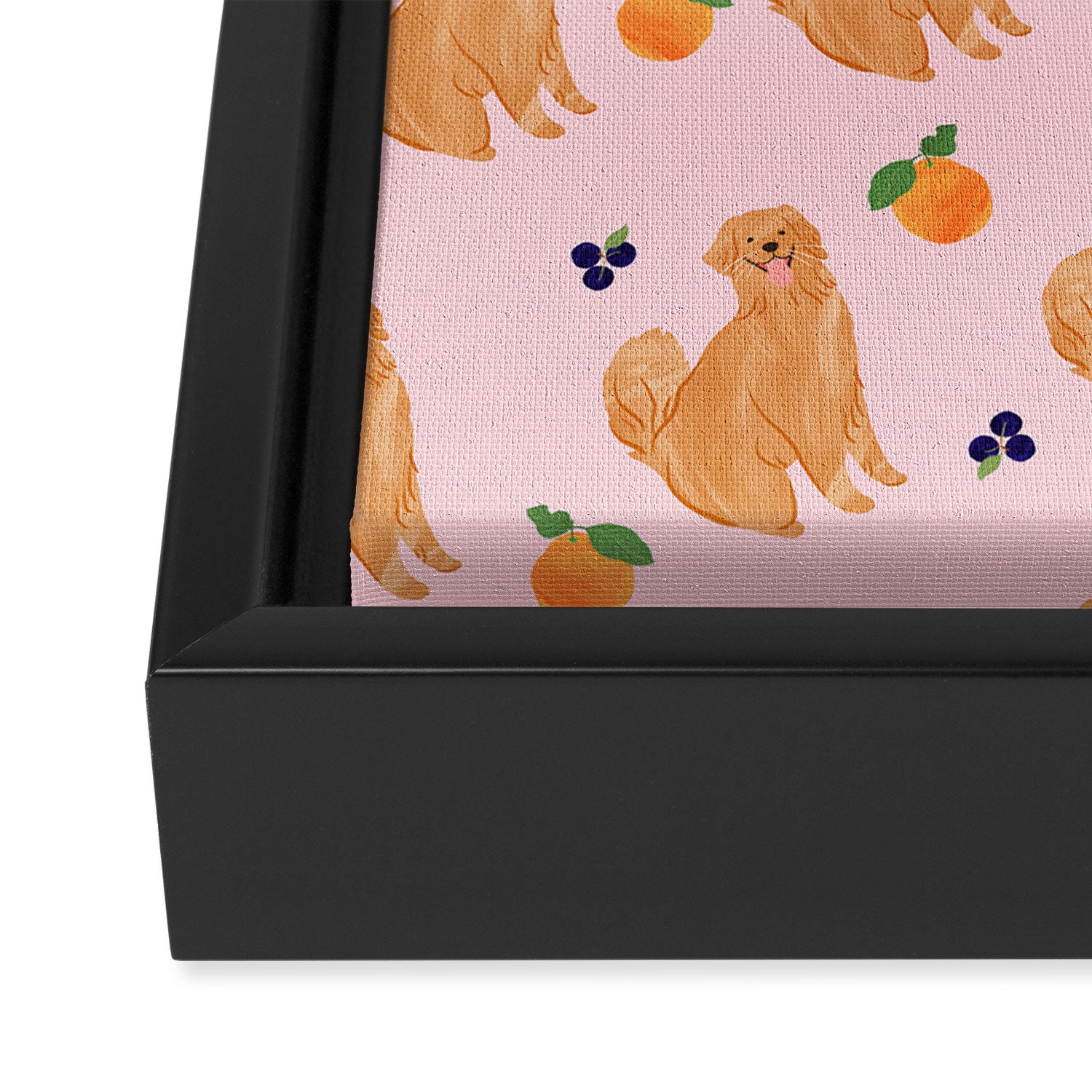 Golden Retriever and Fruits Pink Framed Canvas Print Gallery Image 3