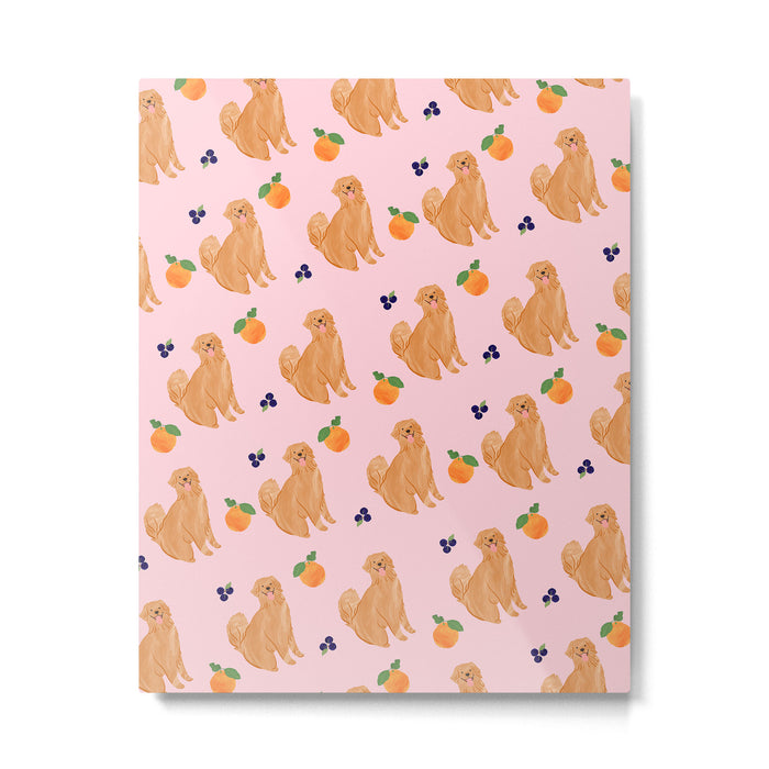Golden Retriever and Fruits Pink Metal Print Gallery Image 1