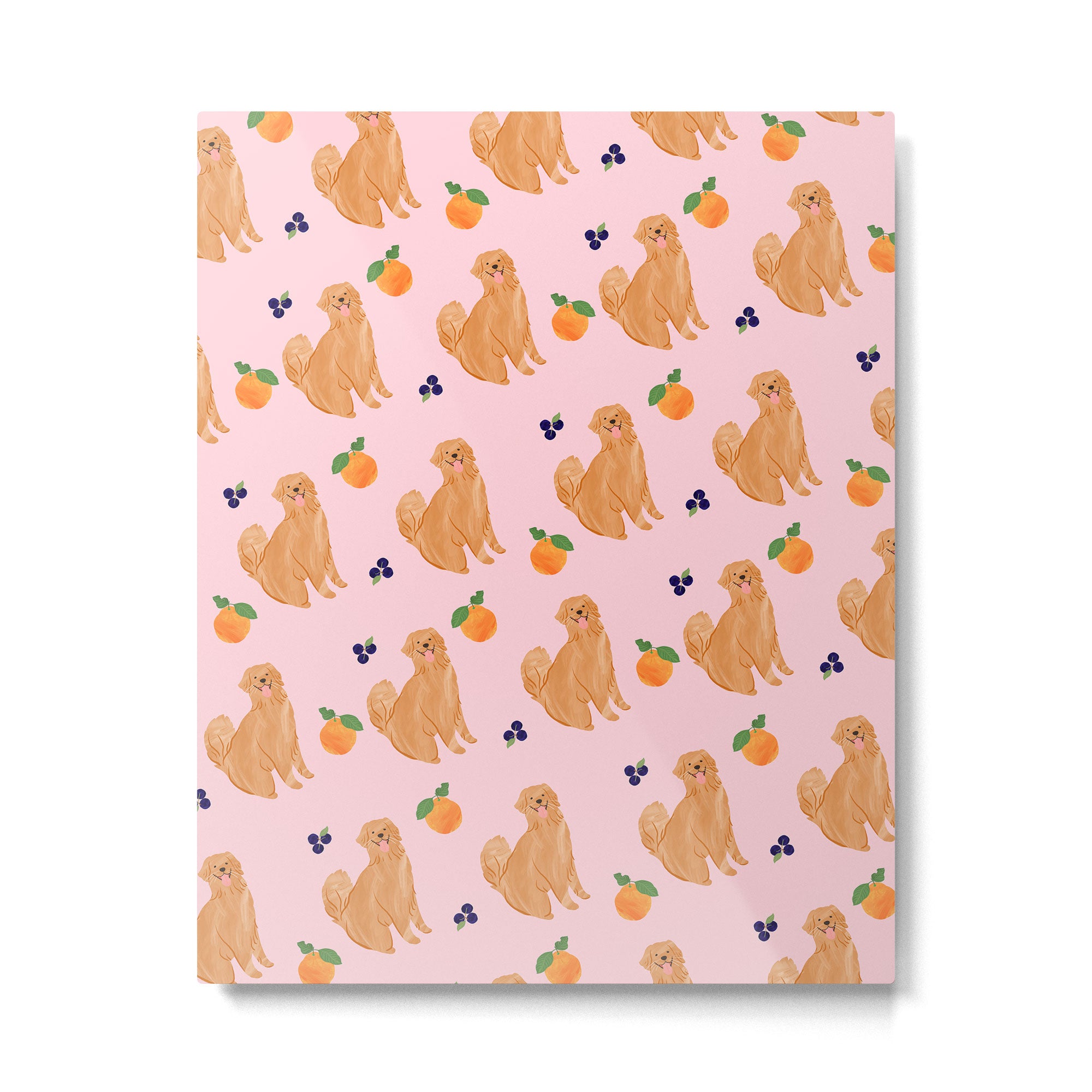 Golden Retriever and Fruits Pink Metal Print Gallery Image 6