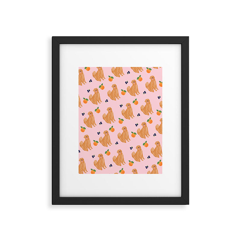 Golden Retriever and Fruits Pink Framed Art Print Gallery Image 6