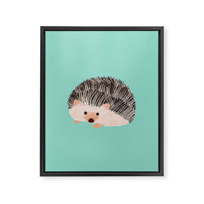Hedgehog Turquoise Framed Canvas Print Gallery Image 1