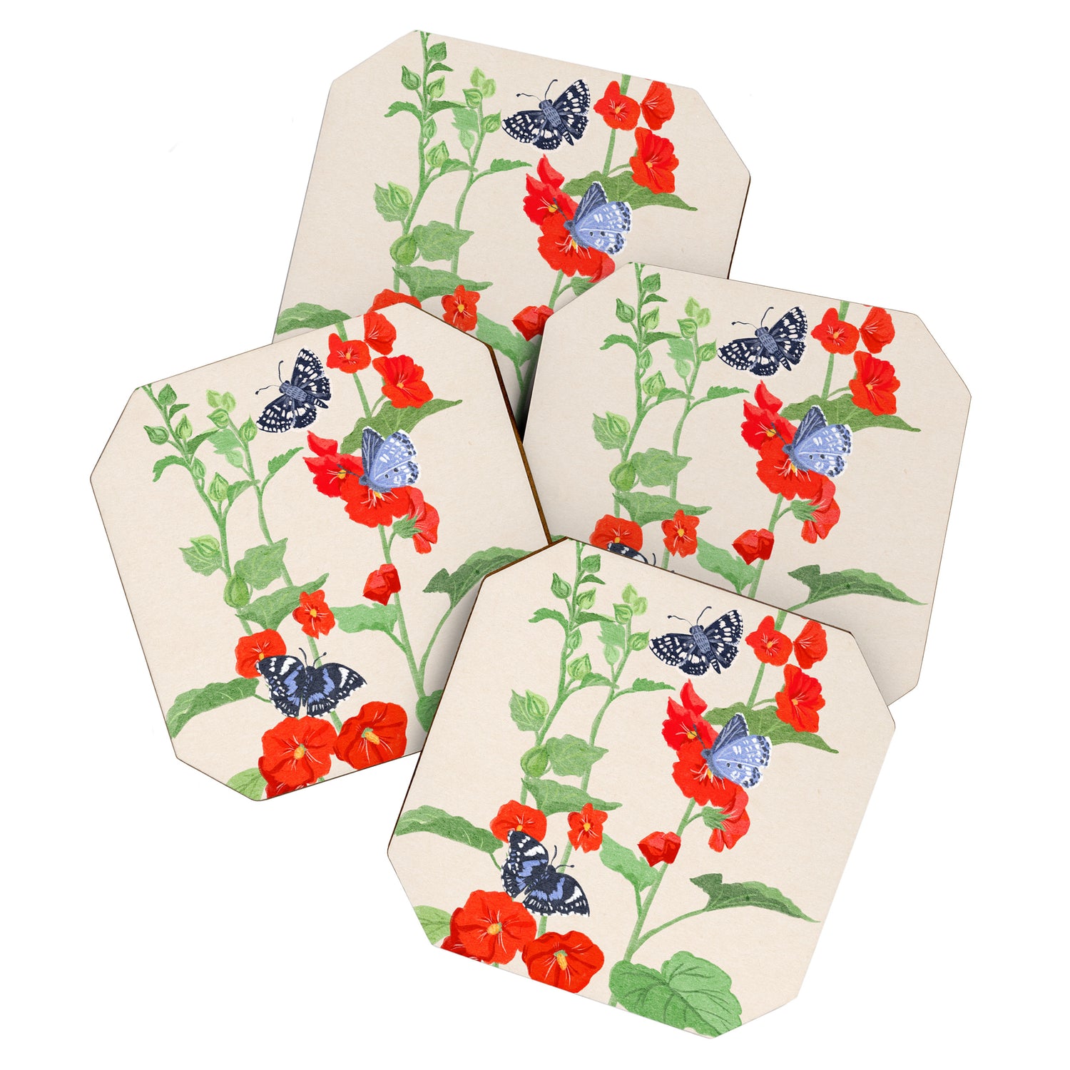 Hollyhock and Butterflies Coaster Gallery Image 1