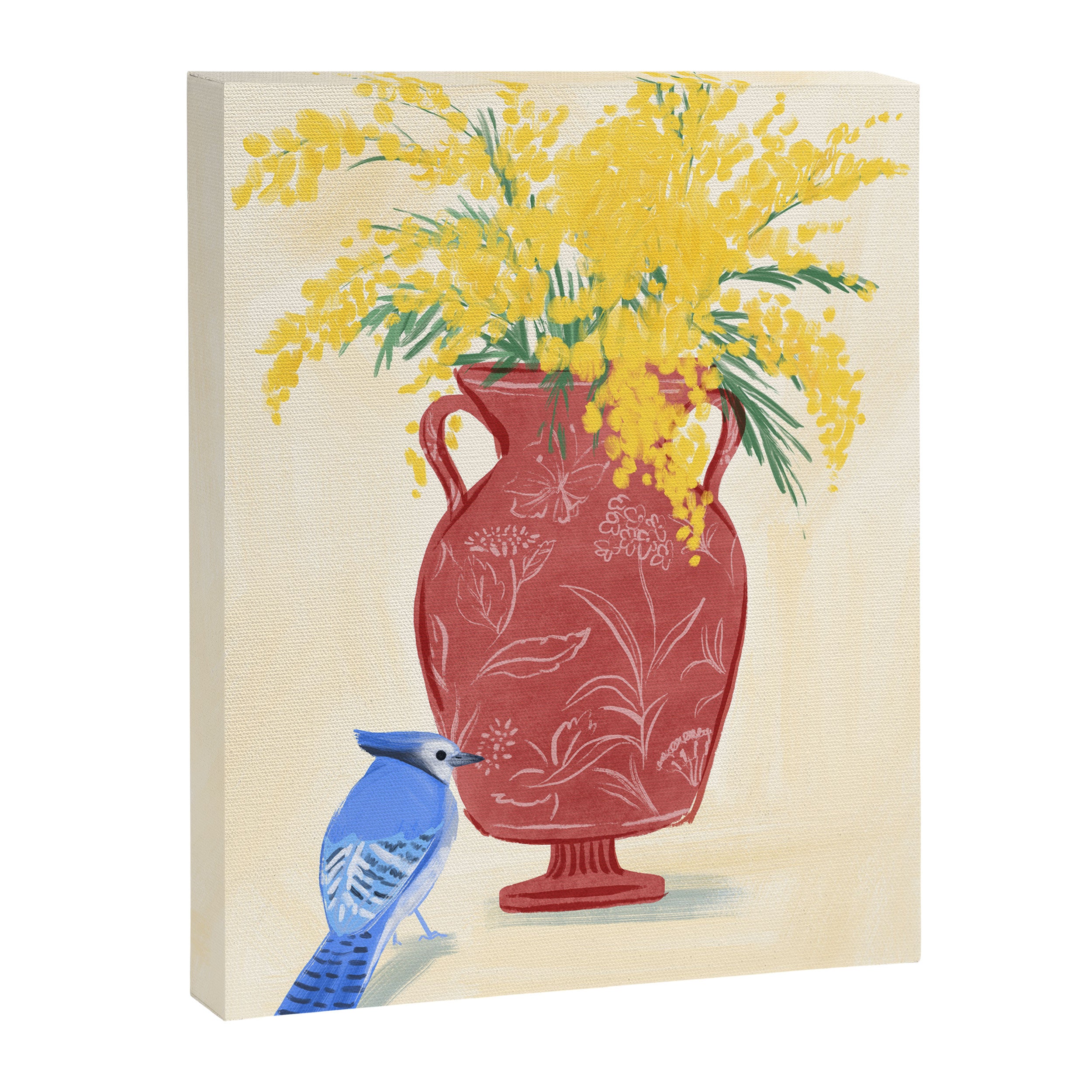 Mimosa and Blue Jay Canvas Print Gallery Image 6