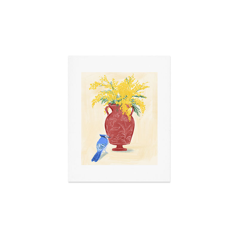 Mimosa and Blue Jay Art Print Gallery Image 1