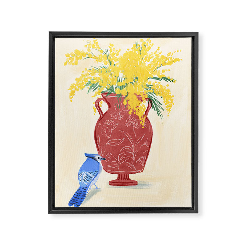 Mimosa and Blue Jay Framed Canvas Print Gallery Image 6