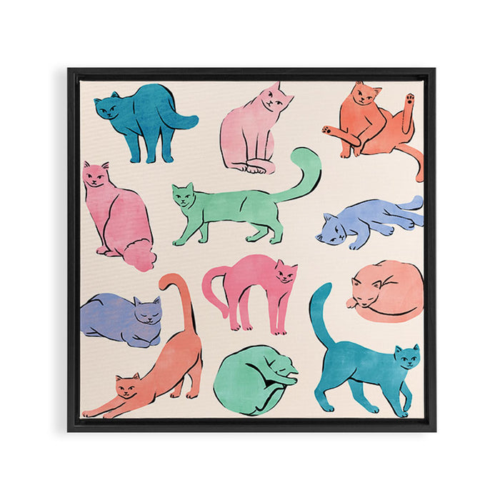 Pastel Cats Framed Canvas Print Gallery Image 1