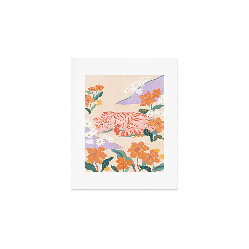 Pink Tiger in Wild Garden  Art Print Gallery Image 1