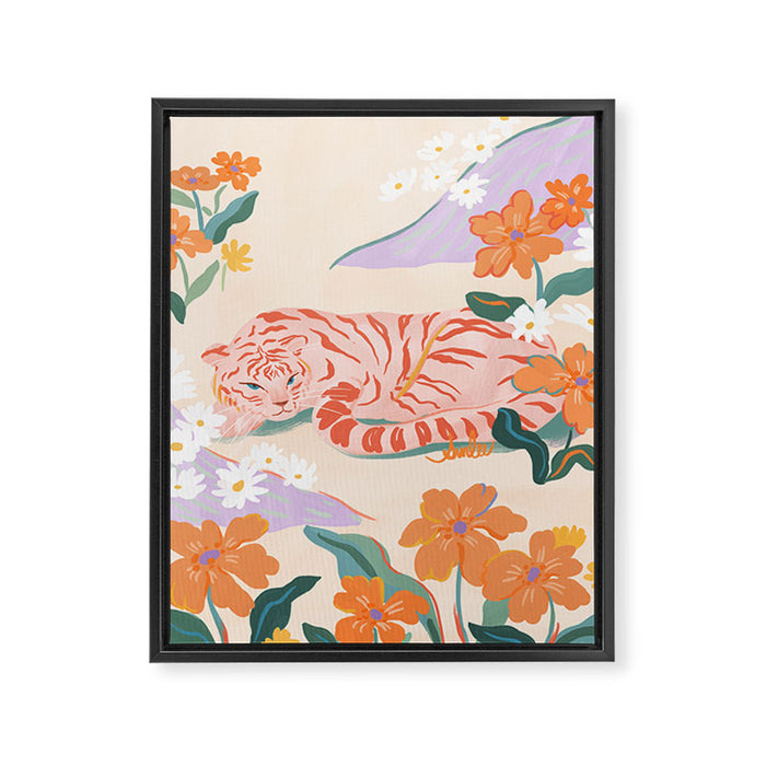 Pink Tiger in Wild Garden  Framed Canvas Print Gallery Image 1