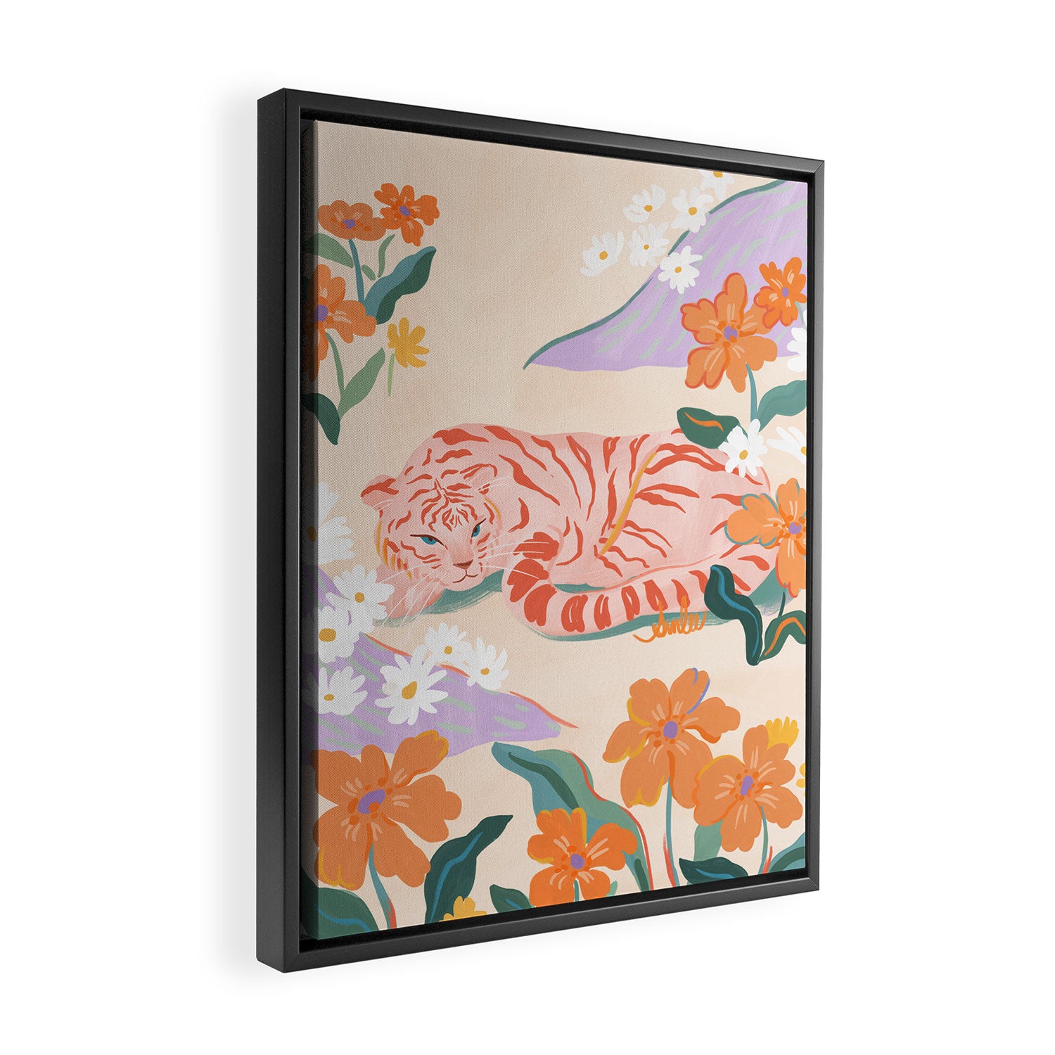 Pink Tiger in Wild Garden  Framed Canvas Print Gallery Image 2
