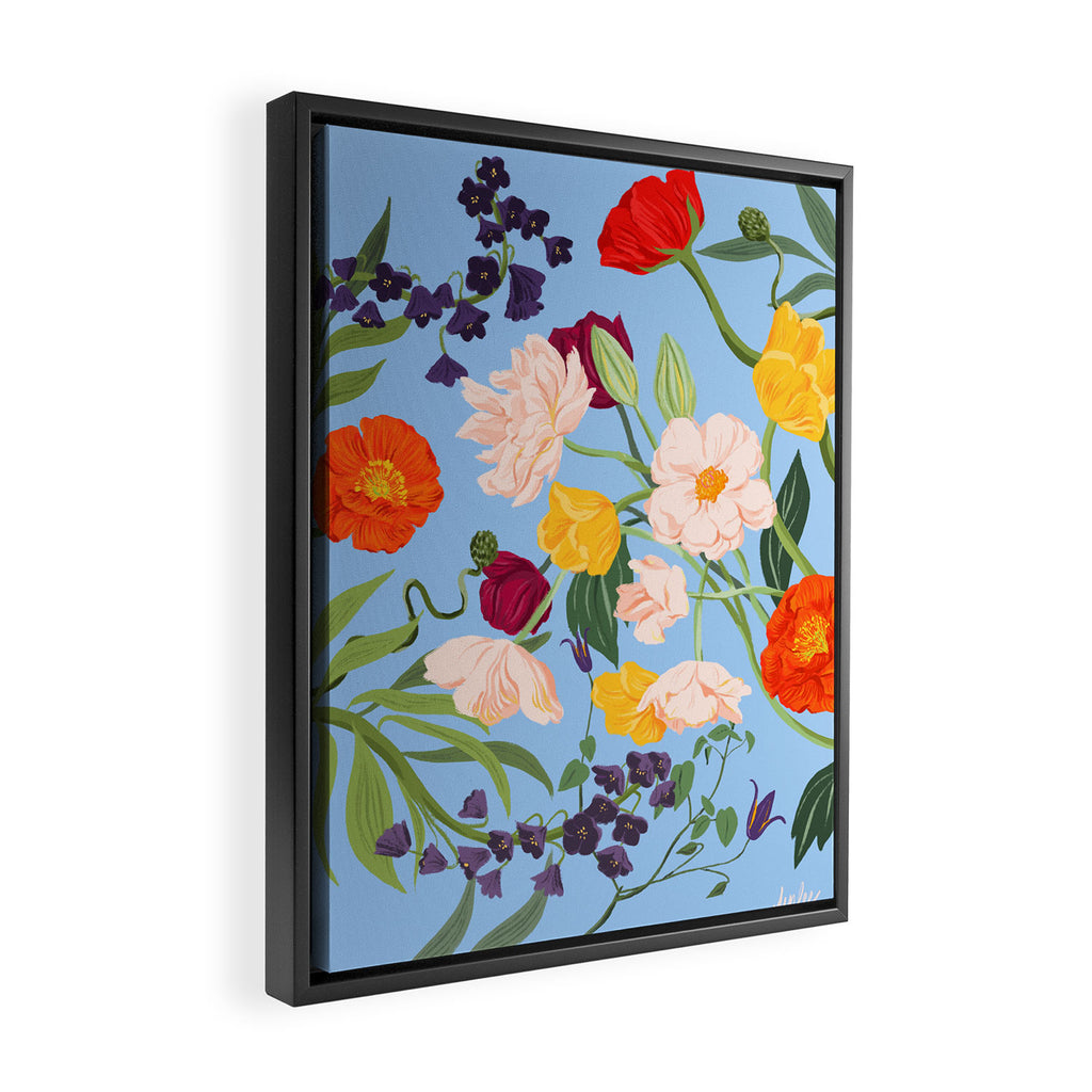 Poppy Garden Blue Framed Canvas Print Gallery Image 2
