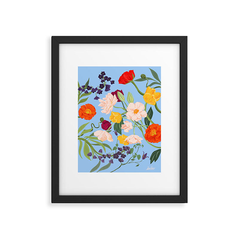 Poppy Garden Blue Framed Art Print Gallery Image 5