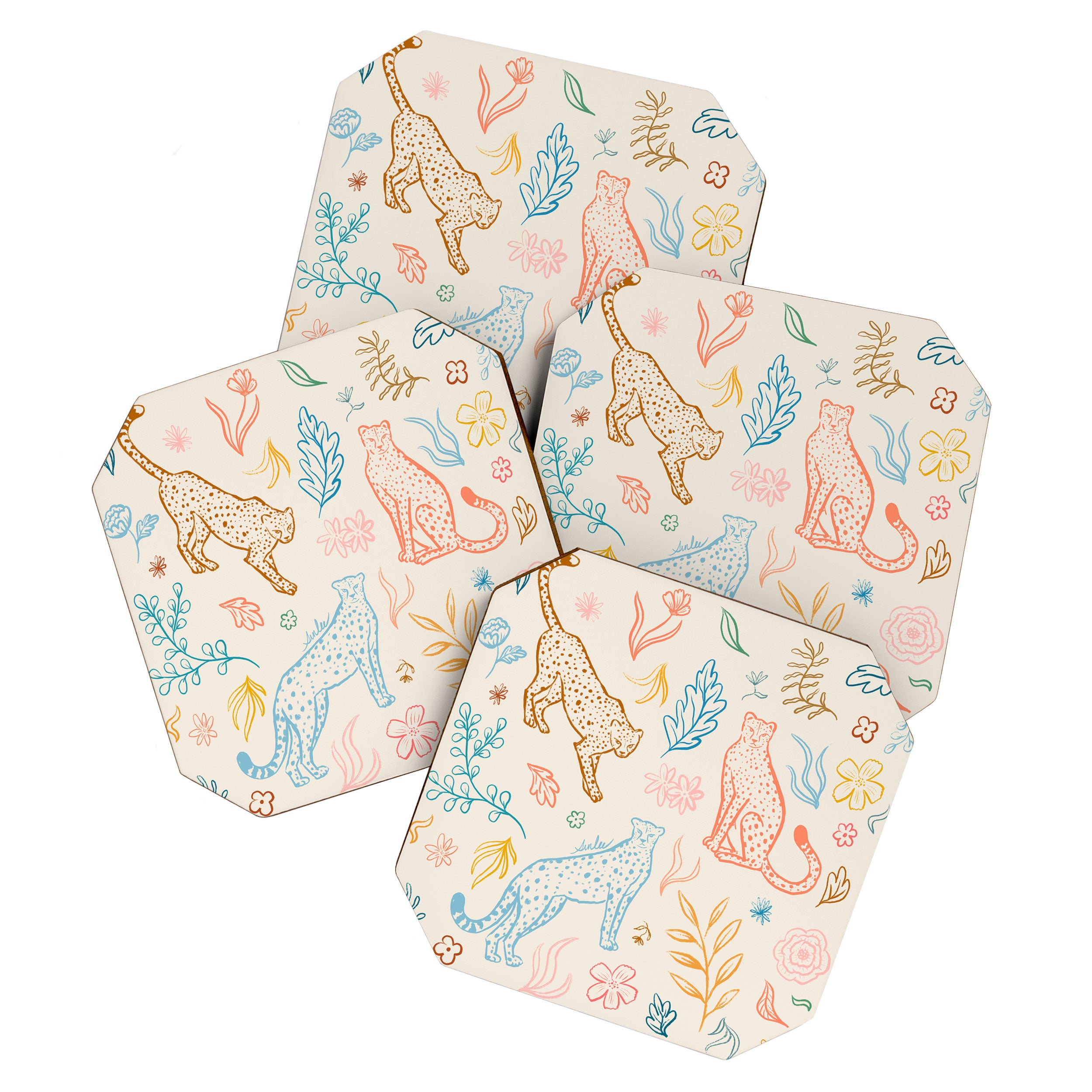 Rainbow Cheetahs and plants Coaster Gallery Image 1