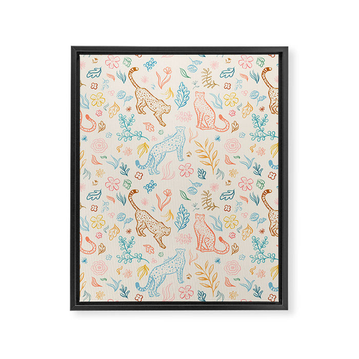 Rainbow Cheetahs and plants Framed Canvas Print Gallery Image 1