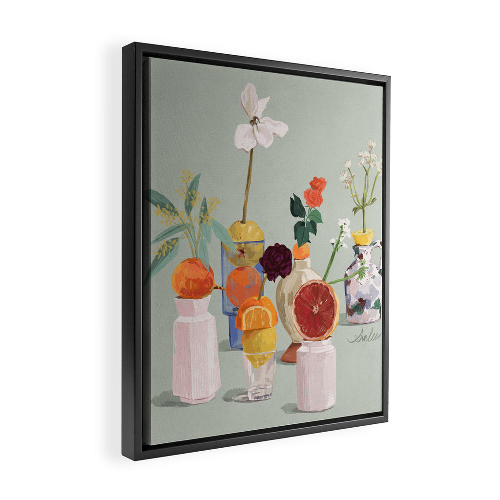 Still Life with Citrus and Flowers Framed Canvas Print Gallery Image 2