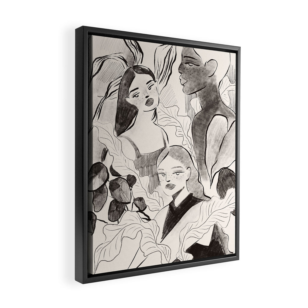 Summer Ladies B&W Framed Canvas Print Gallery Image 2