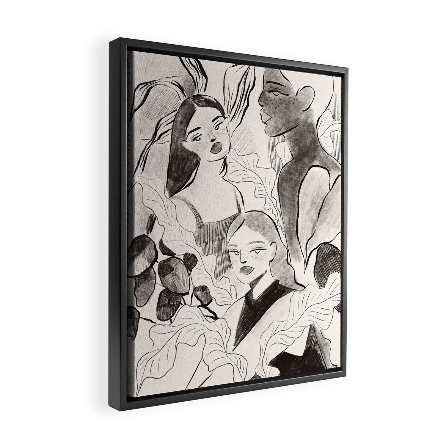 Summer Ladies B&W Framed Canvas Print Gallery Image 2
