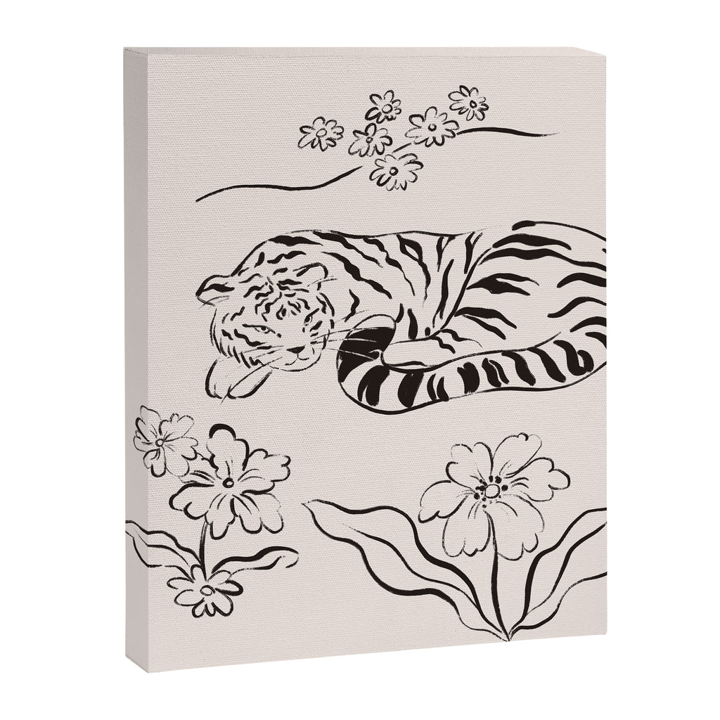 Tiger and Flower Line Art Canvas Print Gallery Image 6
