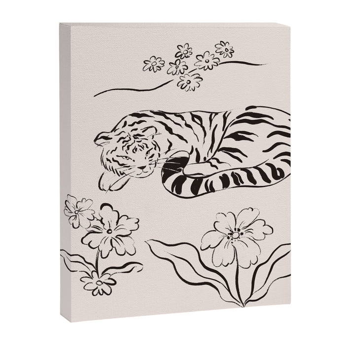 Tiger and Flower Line Art Canvas Print Gallery Image 1