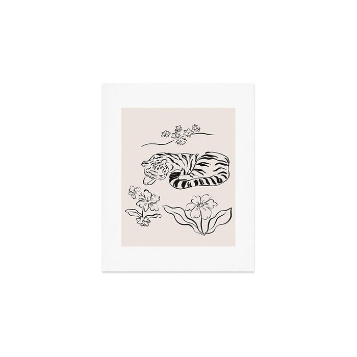 Tiger and Flower Line Art Art Print Gallery Image 1