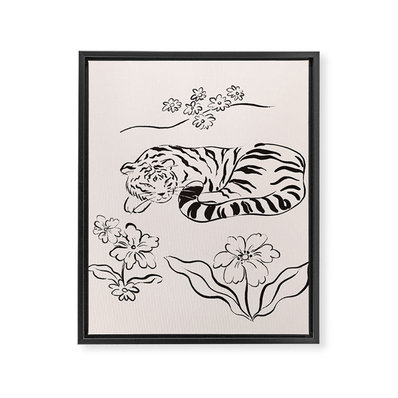 Tiger and Flower Line Art Framed Canvas Print Gallery Image 6
