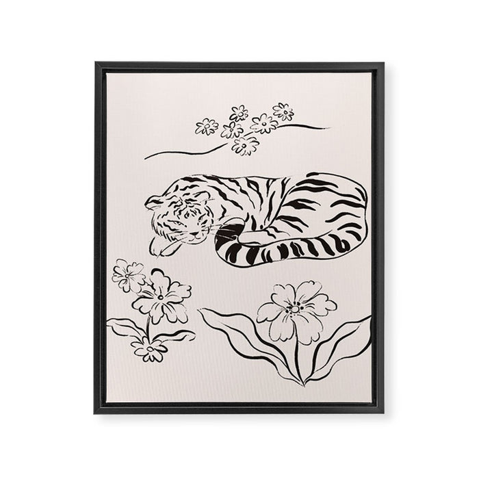 Tiger and Flower Line Art Framed Canvas Print Gallery Image 1