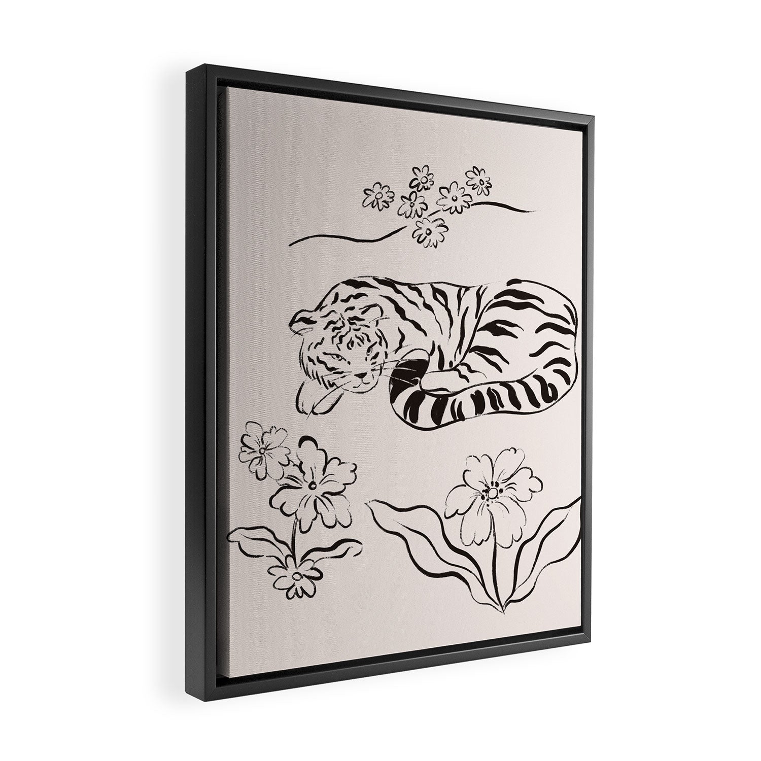 Tiger and Flower Line Art Framed Canvas Print Gallery Image 2