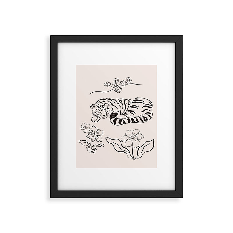 Tiger and Flower Line Art Framed Art Print Gallery Image 5